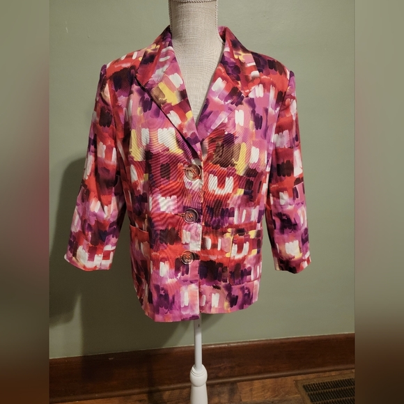 Kim Rogers Jackets & Blazers - Kim Rogers Size 14 Cotton Colorful Jacket Red Purple q144